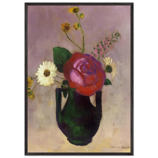 ROSE AND DAISY - Odilon Redon Framed Art Print – Black Wooden Frame - Default Title - -Framed Art Print