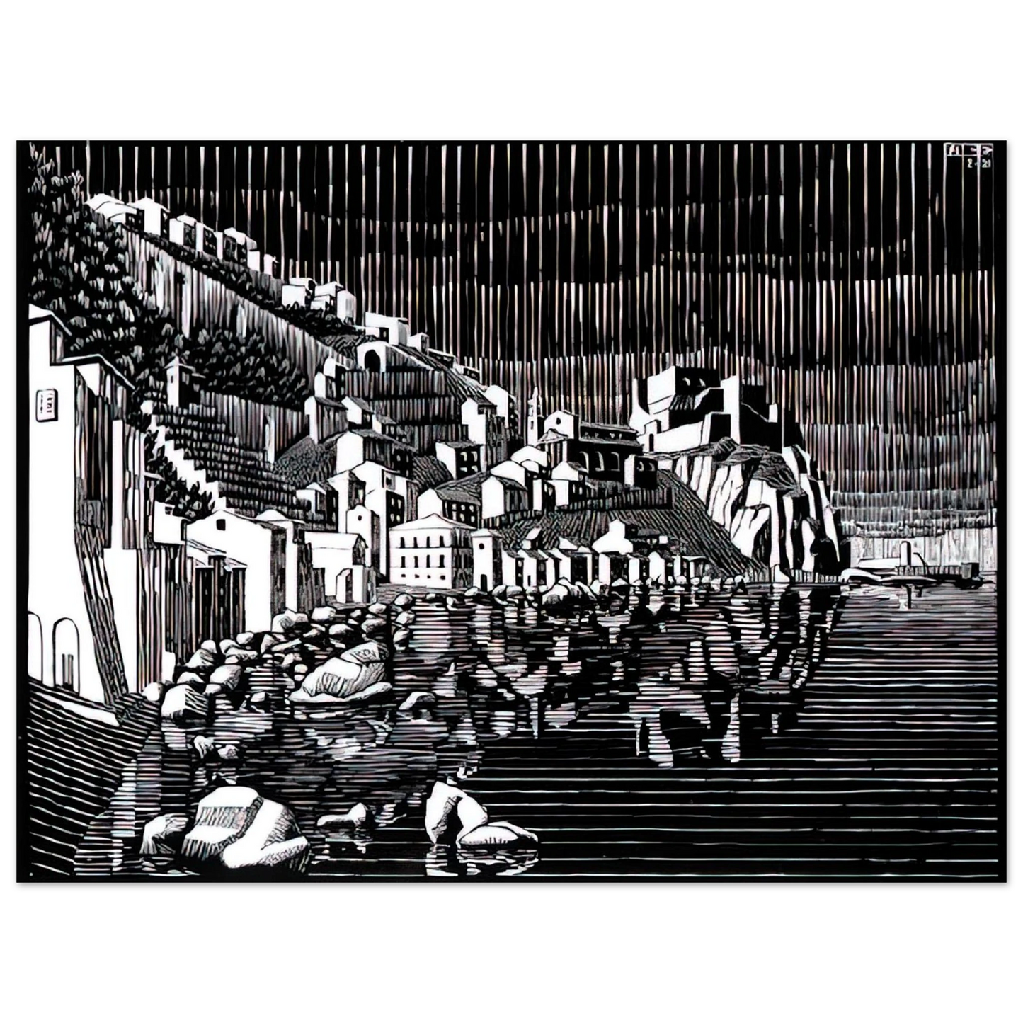 MC Escher - SCILLA CALABRIA FEBRUARY 1931 1931 Wall Art - 60x80 cm / 24x32 inches - Fine Art Poster - -