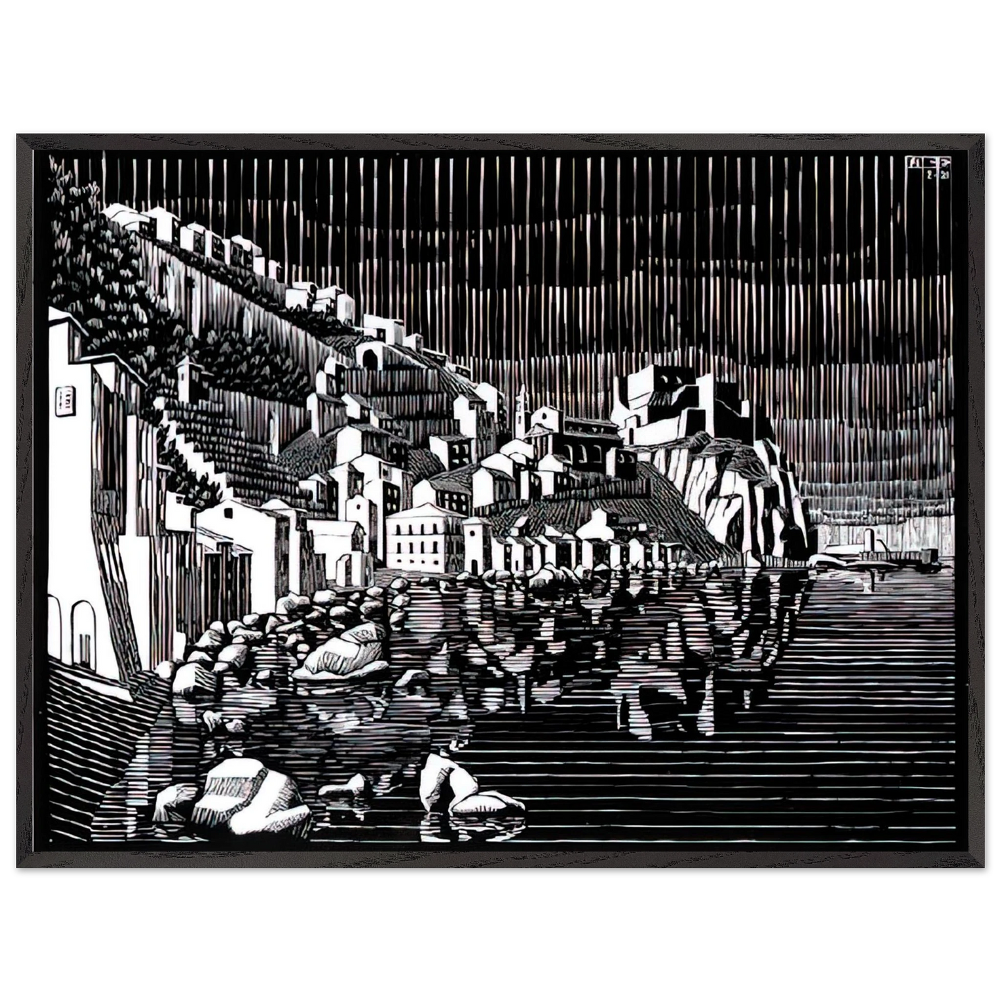 MC Escher - SCILLA CALABRIA FEBRUARY 1931 1931 Wall Art - 30x40 cm / 12x16 inches - Premium Wooden Framed Poster With Fine Art Paper - Wood frame