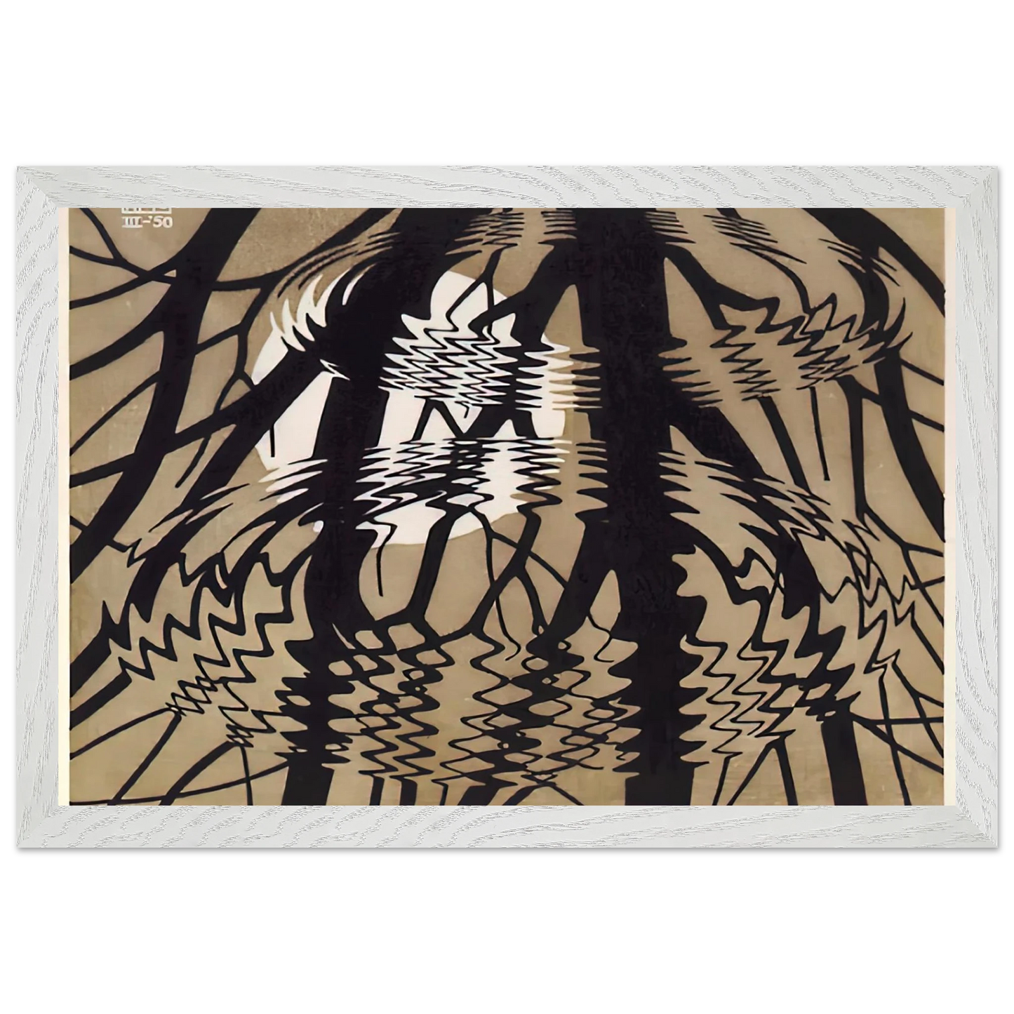 MC Escher - RIPPLED SURFACE COLOUR Wall Art - 21x29.7 cm / 8x12" - Premium Wooden Framed Poster With Fine Art Paper - Wood frame