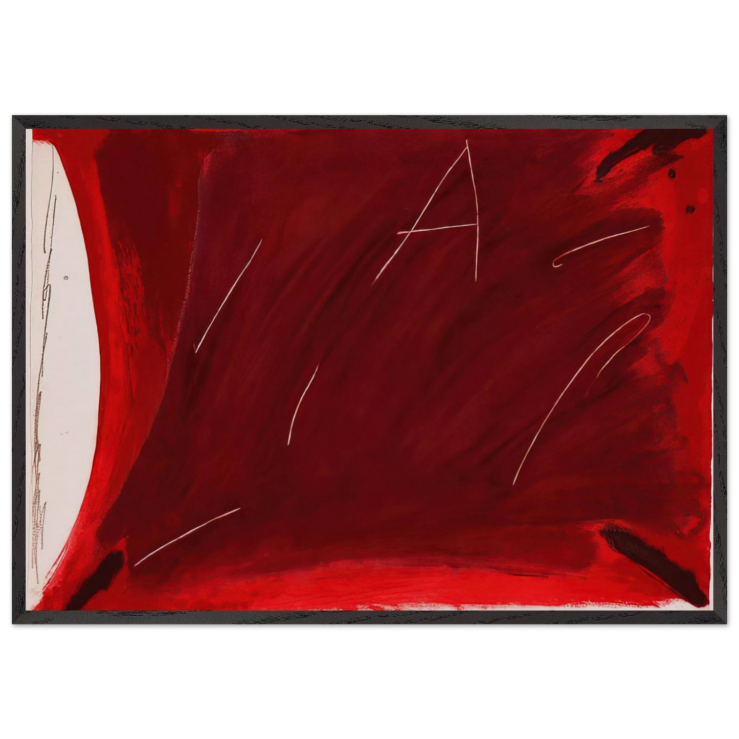 NEGRE I ROIG V A DAMUNT VERMELL 1976 - Antoni Tapies Framed Art Print – Black Wooden Frame - Default Title - -Framed Art Print