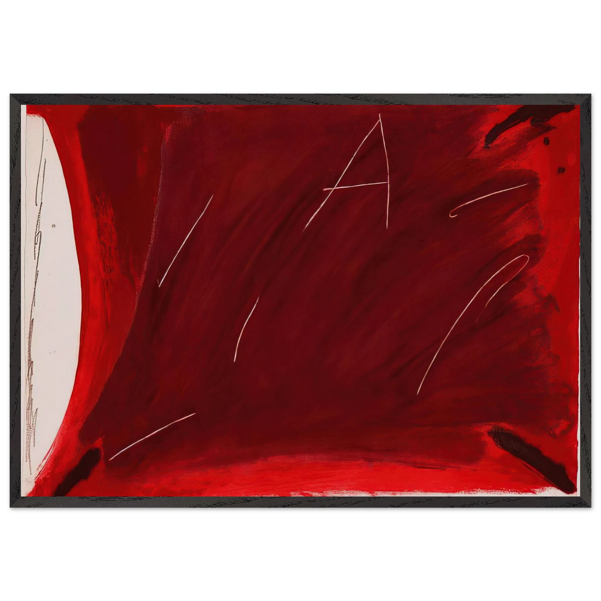 NEGRE I ROIG V A DAMUNT VERMELL 1976 - Antoni Tapies Framed Art Print – Black Wooden Frame - Default Title - -Framed Art Print