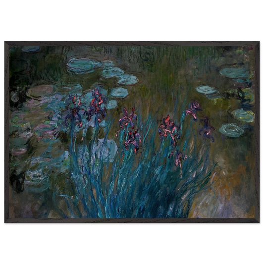 Irises and Water-Lilies - claude monet 70x100 cm / 28x40 inches Framed Art Print – Black Wooden Frame