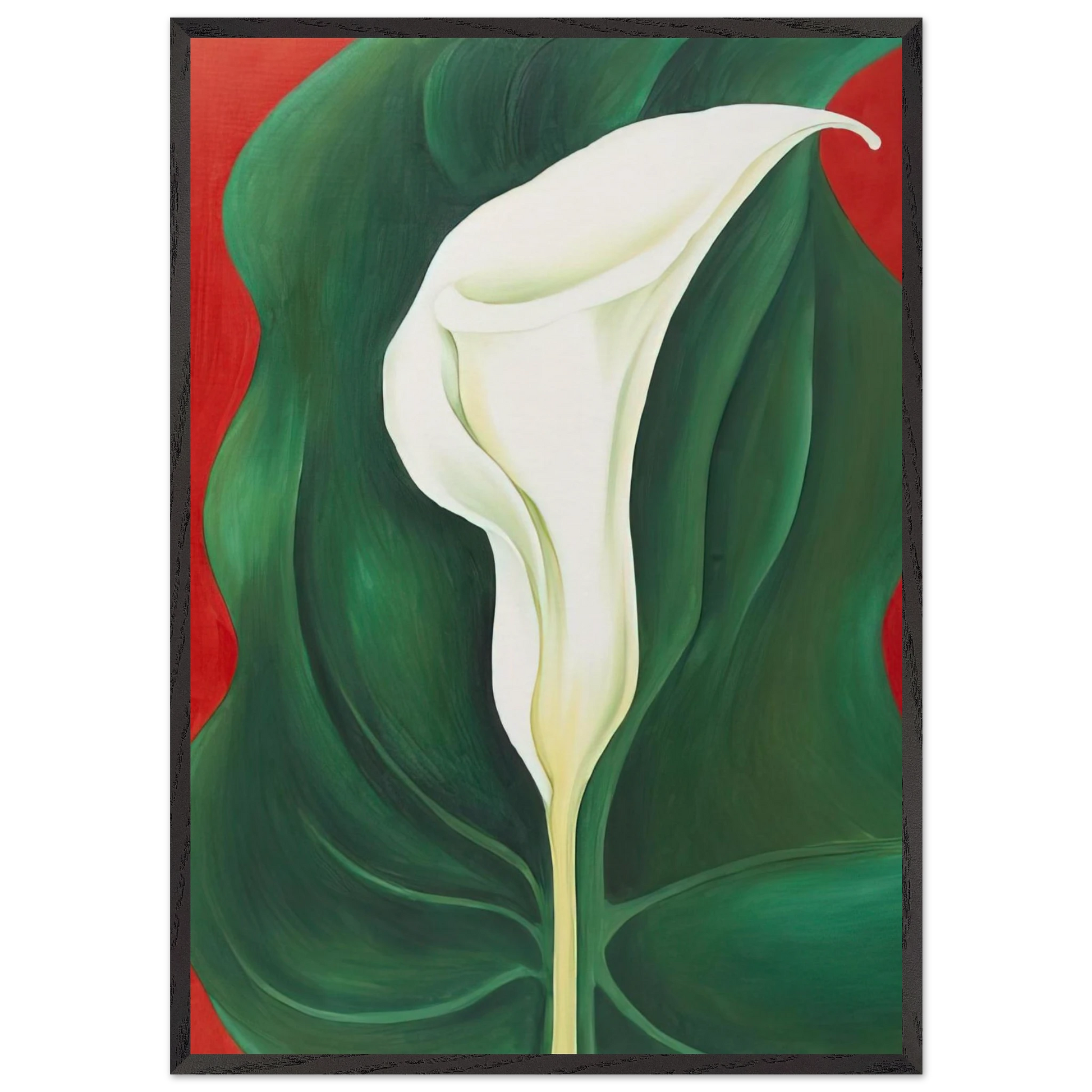 Single Calla Lily  Red  - Georgia OKeeffe 70x100 cm / 28x40 inches Framed Art Print – Black Wooden Frame