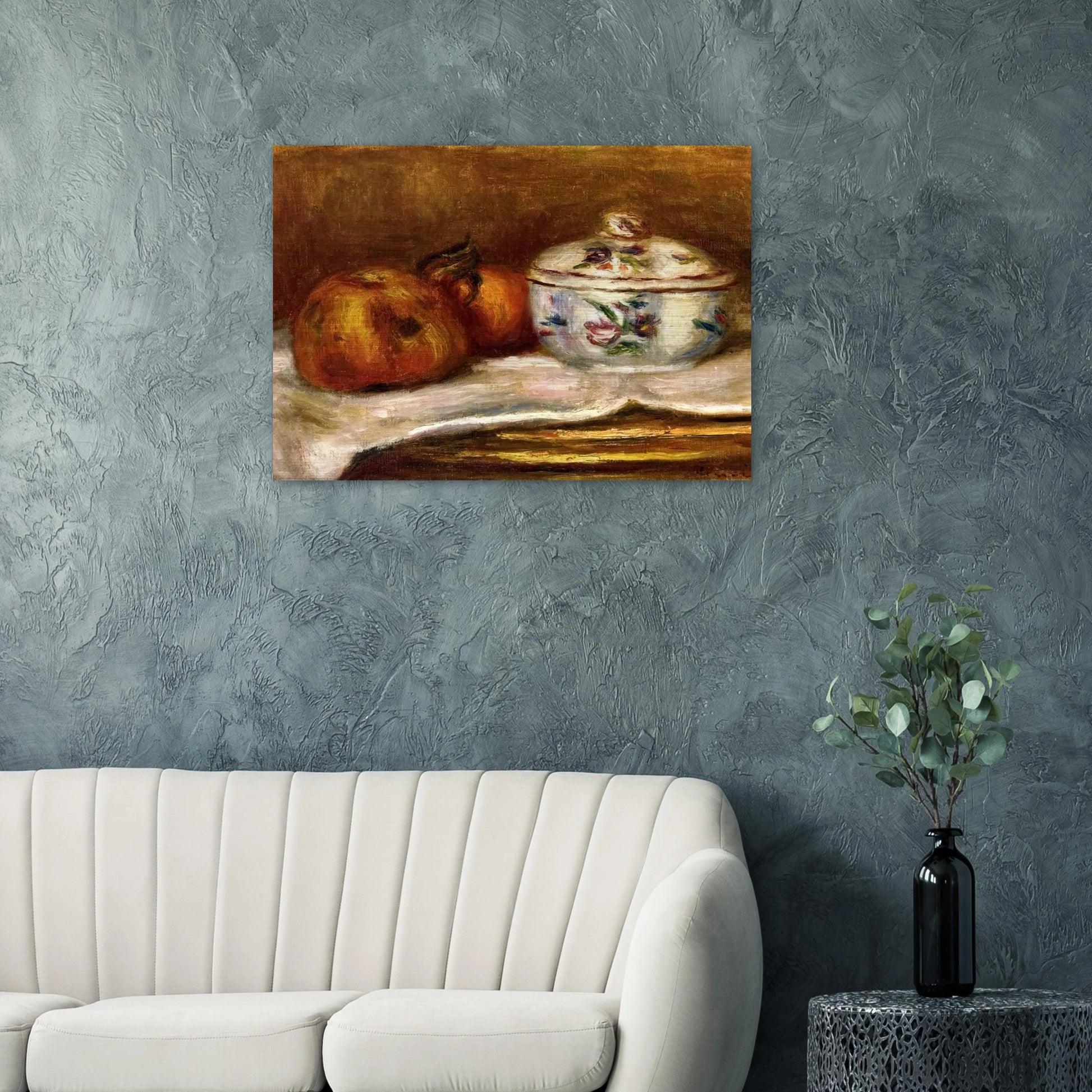 Sugar Bowl, Apple and Orange - Pierre-Auguste Renoir Brushed Aluminum Print - 70x100 cm / 28x40 inches | Pierre-Auguste Renoir Aluminum Print | Pierre-Auguste Renoir Prints