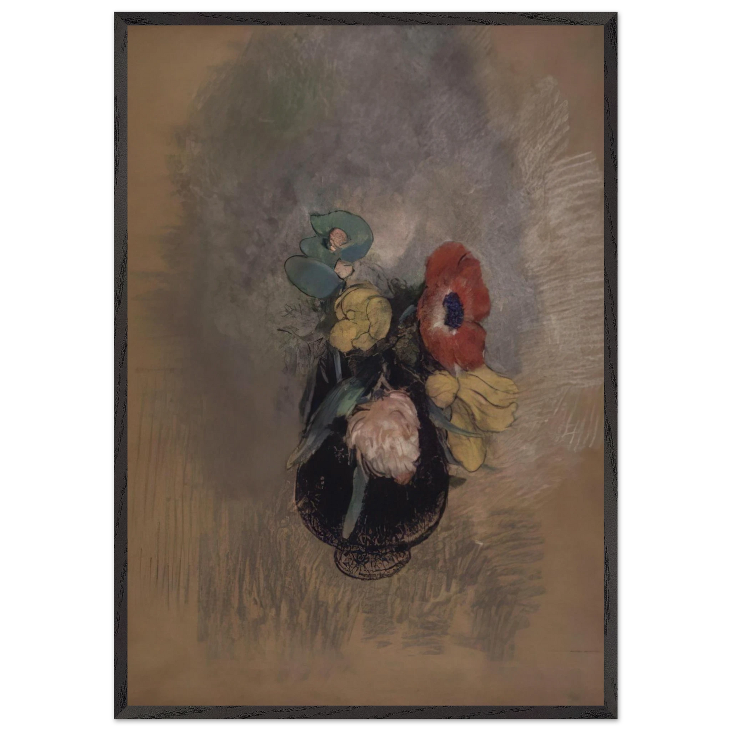 ANEMONES AND TULIPS - Odilon Redon Framed Art Print – Black Wooden Frame - Default Title - -Framed Art Print