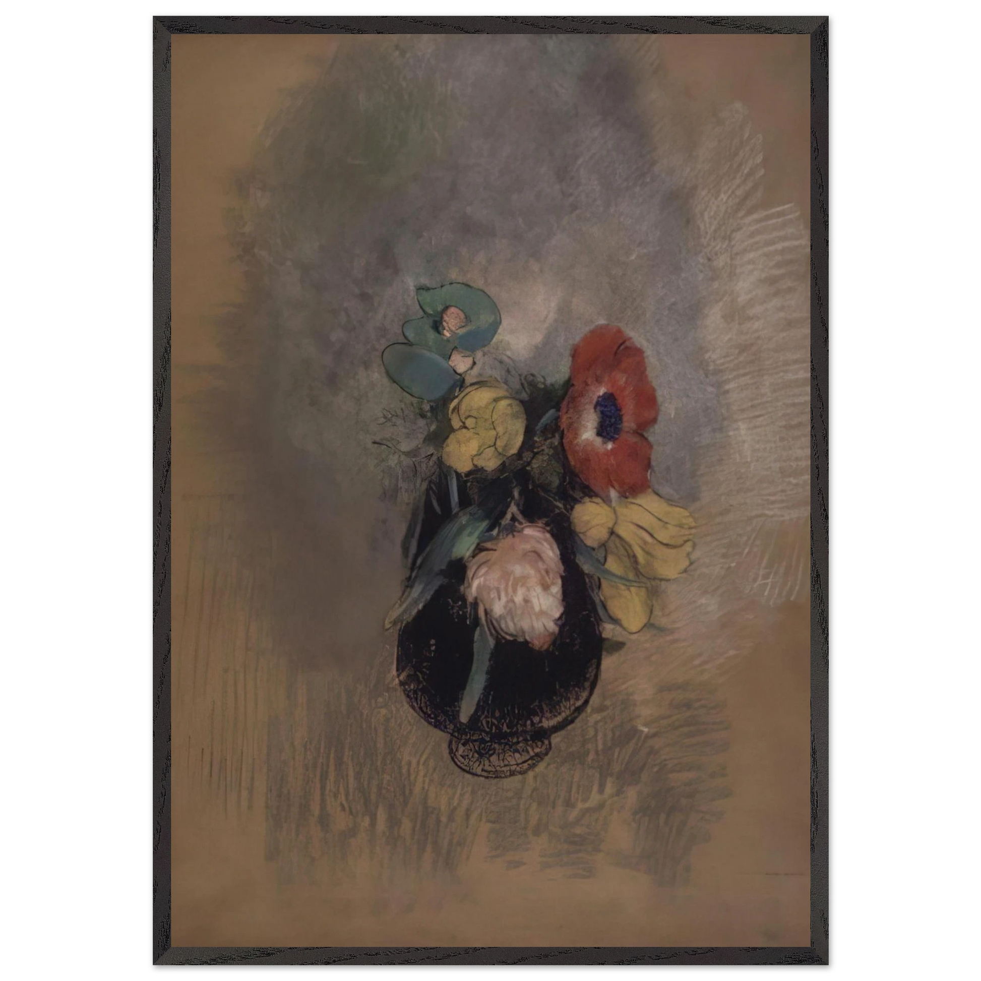 ANEMONES AND TULIPS - Odilon Redon Framed Art Print – Black Wooden Frame - Default Title - -Framed Art Print
