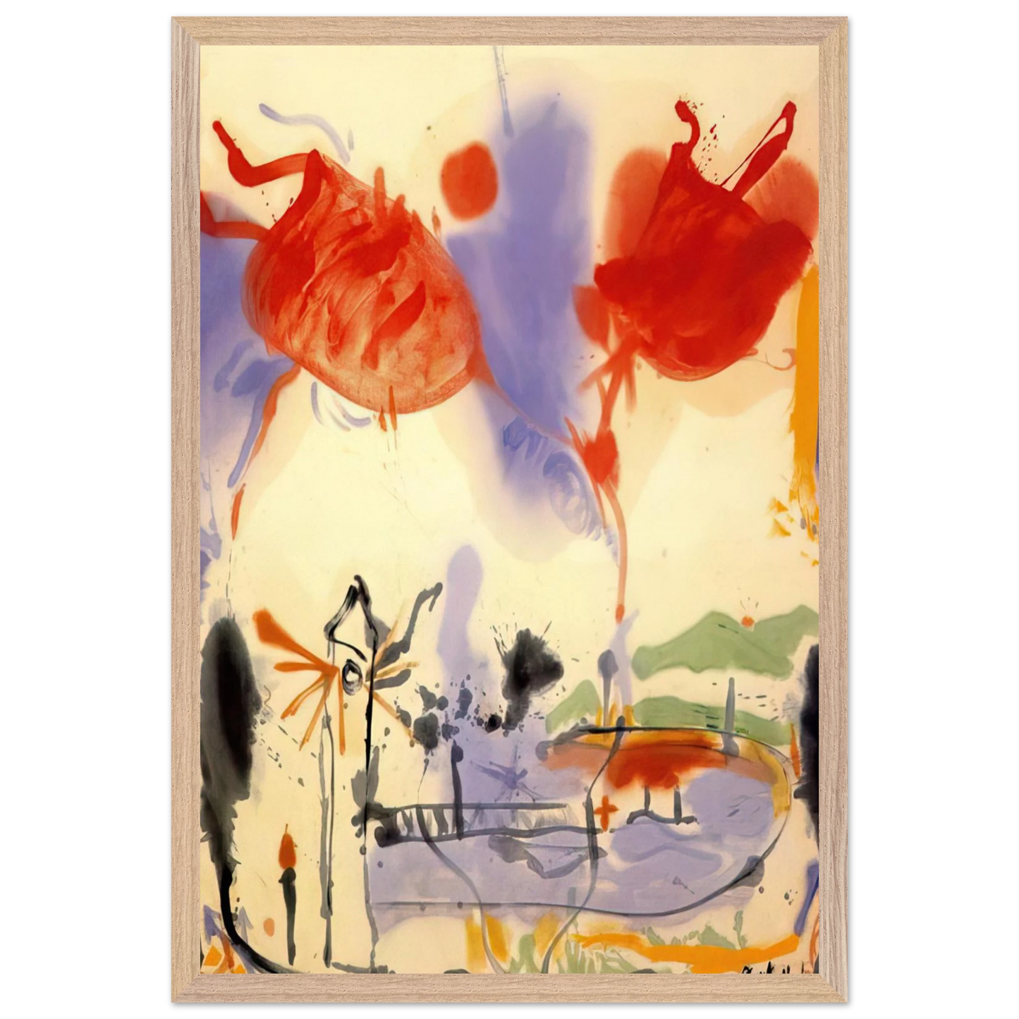 Helen Frankenthaler - Round Trip - 1957 Wall art - 28x43  cm / XL (11x17 inches) - Premium Wooden Framed Poster With Fine Art Paper - White frame