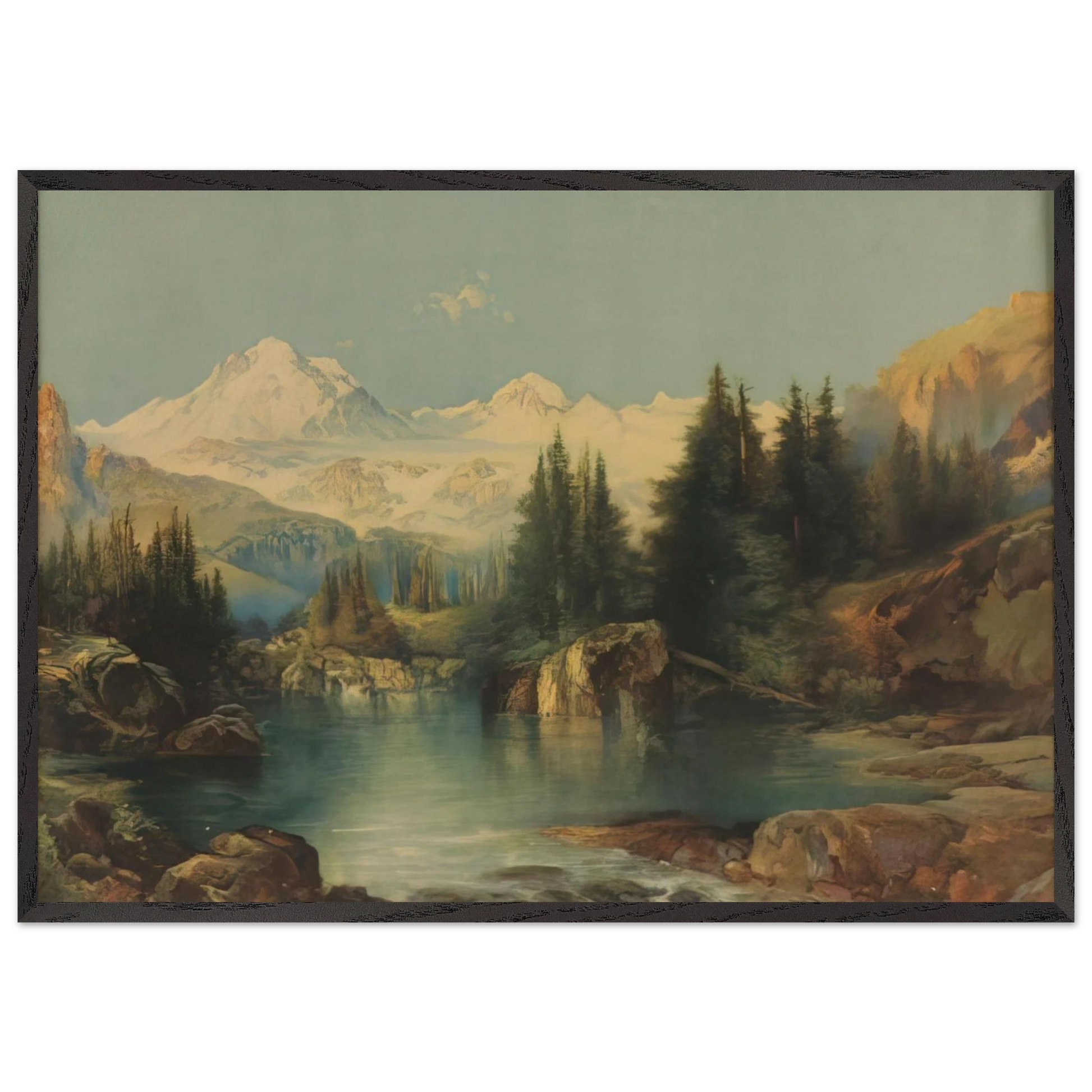 View of the Rocky Mountains - Thomas Moran Framed Art Print – Black Wooden Frame - Default Title - -Framed Art Print