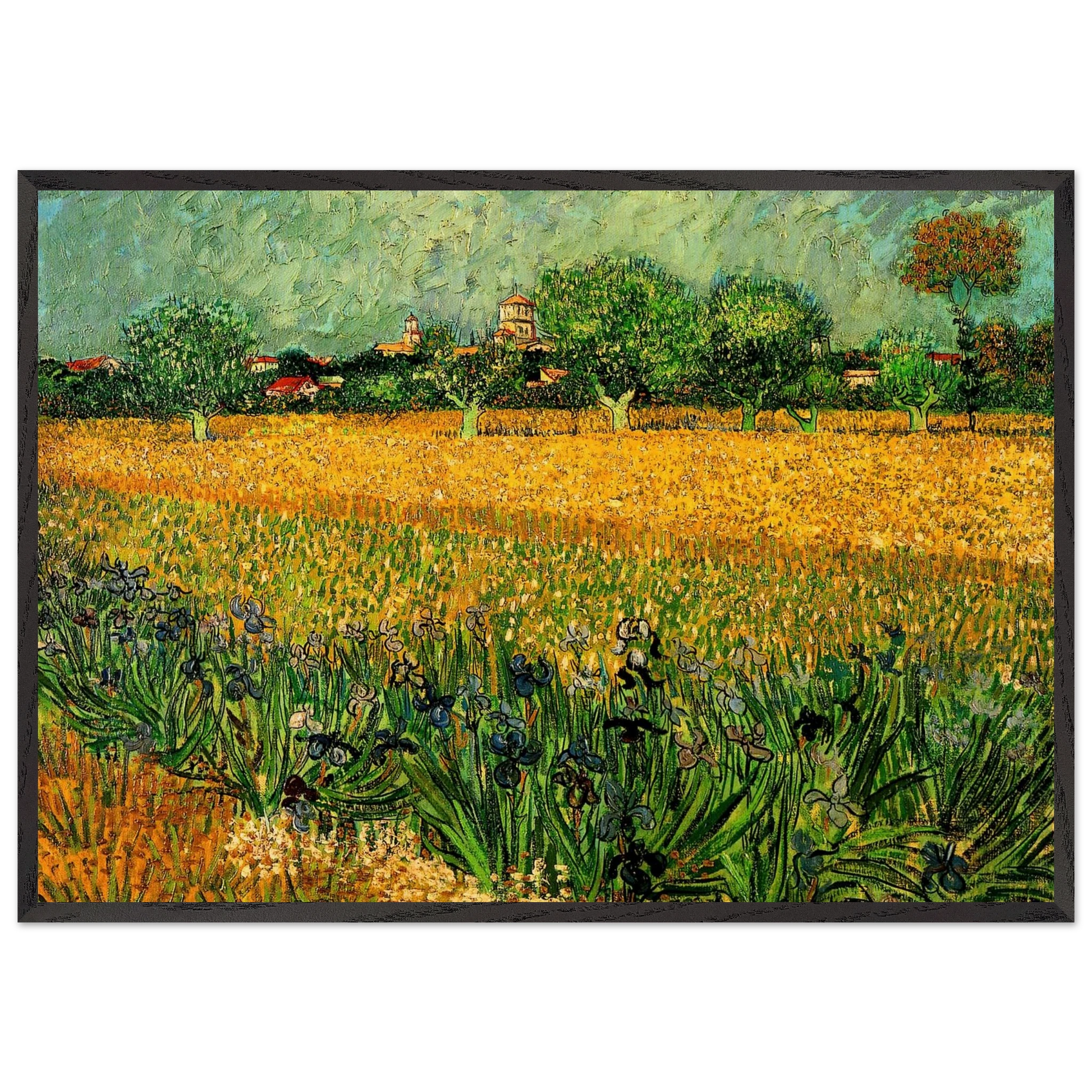 View of Arles with Irises in the Foreground - Vincent van Gogh Framed Art Print – Black Wooden Frame - Default Title - -Framed Art Print