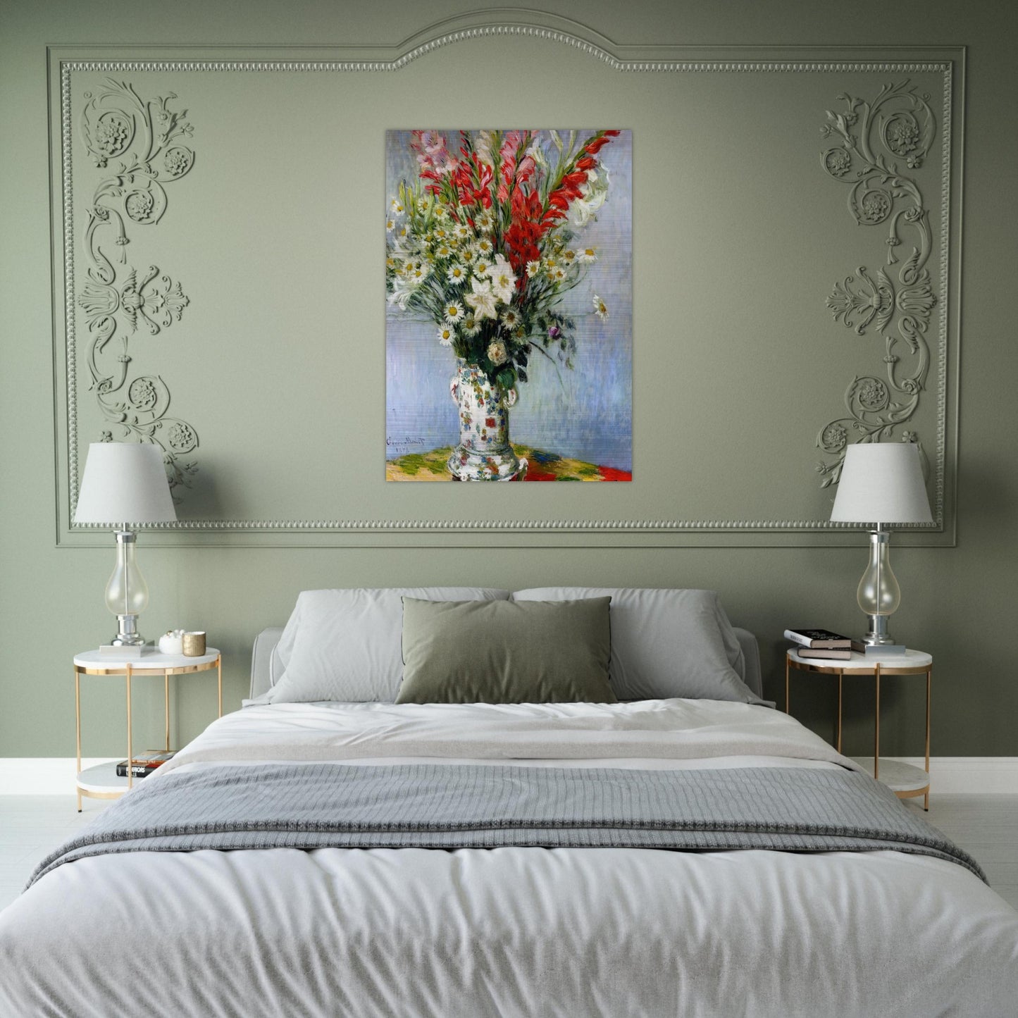 Bouquet of Gadiolas, Lilies and Dasies - claude monet Brushed Aluminum Print - 70x100 cm / 28x40 inches | claude monet Aluminum Print | claude monet Prints