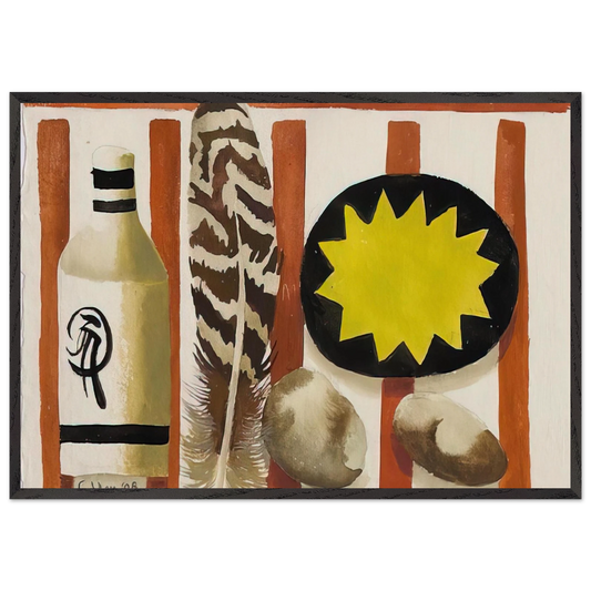 Feather and two stones - 2008 - Mary Fedden Framed Art Print – Black Wooden Frame - Default Title - -Framed Art Print