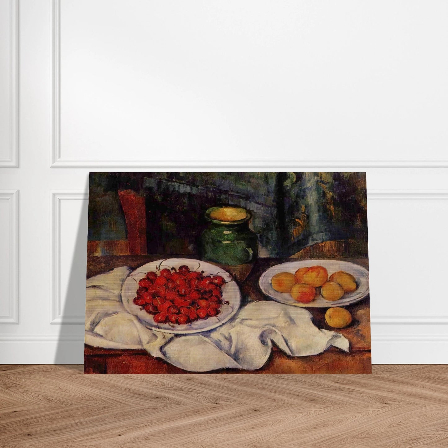 Still Life with a Plate of Cherries - Paul Cézanne Brushed Aluminum Print - 70x100 cm / 28x40 inches | Paul Cézanne Aluminum Print | Paul Cézanne Prints