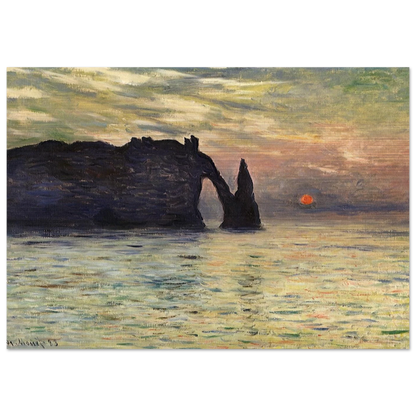 The Manneport, Cliff at Etretat, Sunset - claude monet Brushed Aluminum Print - 70x100 cm / 28x40 inches | claude monet Aluminum Print | claude monet Prints