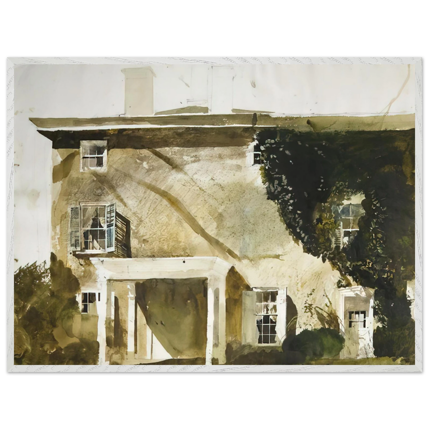 Andrew Wyeth - THE HATTON HOUSE 1967 Wall Art - 30x40 cm / 12x16 inches - Premium Wooden Framed Poster With Fine Art Paper - White frame