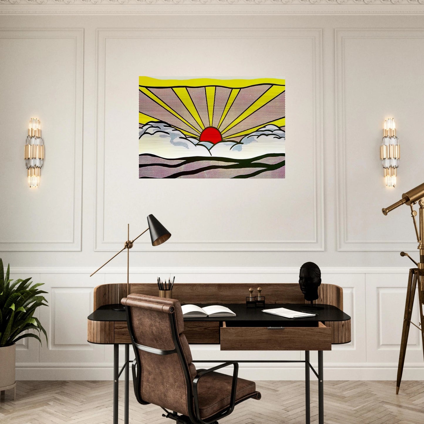 SUNRISE 1965 - Roy Lichtenstein Brushed Aluminum Print - 70x100 cm / 28x40 inches | Roy Lichtenstein Aluminum Print | Roy Lichtenstein Prints