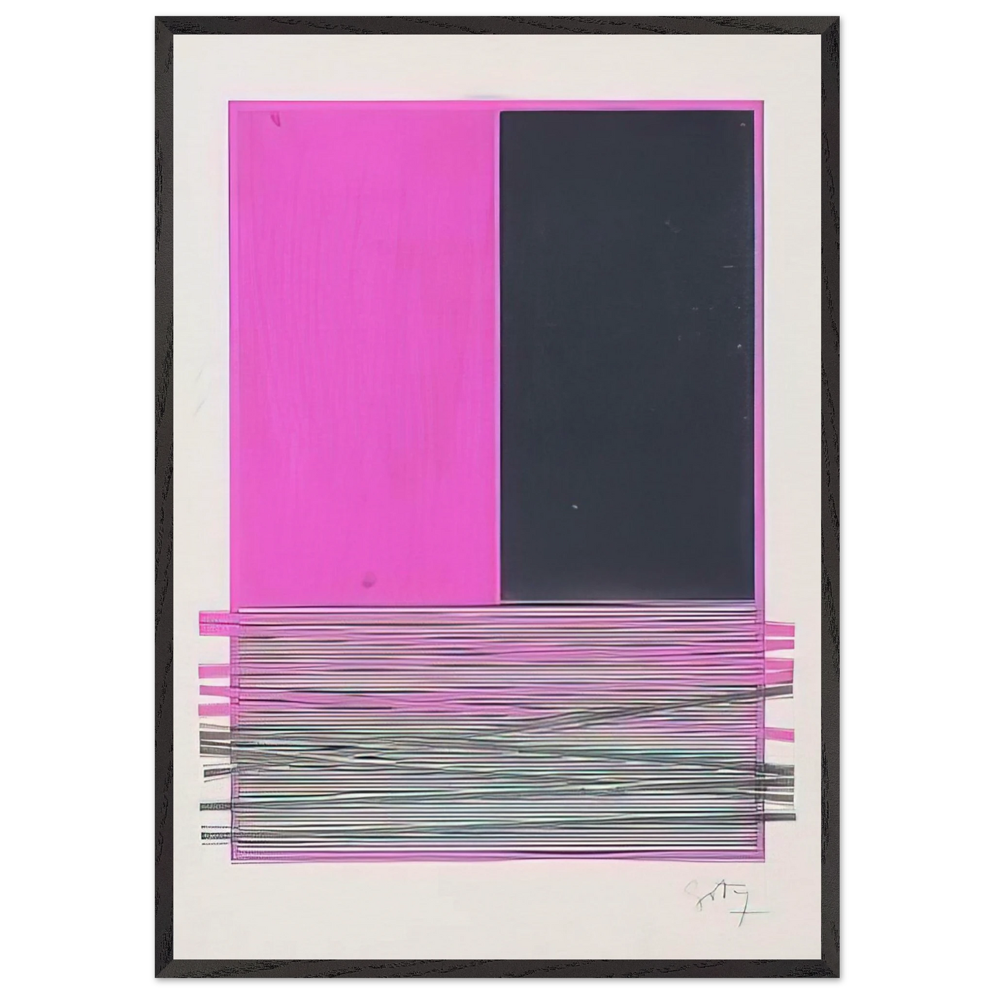 ABSTRACT COMPOSITION WITH SILVER AND MAGENTA 1970 - Jesus Rafael Soto Framed Art Print – Black Wooden Frame - Default Title - -Framed Art Print