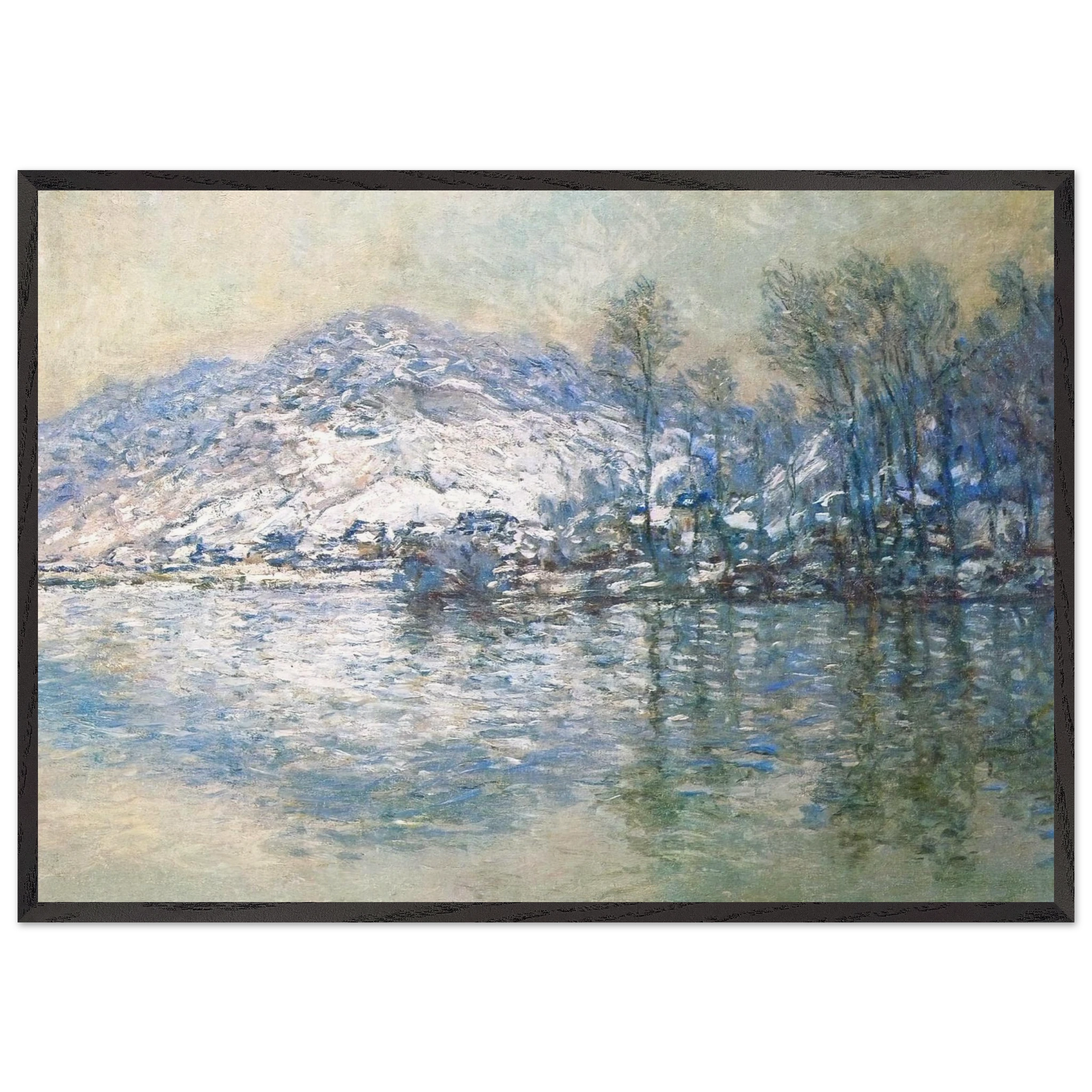The Seine at Port Villez Snow Effect - claude monet Framed Art Print – Black Wooden Frame - Default Title - -Framed Art Print