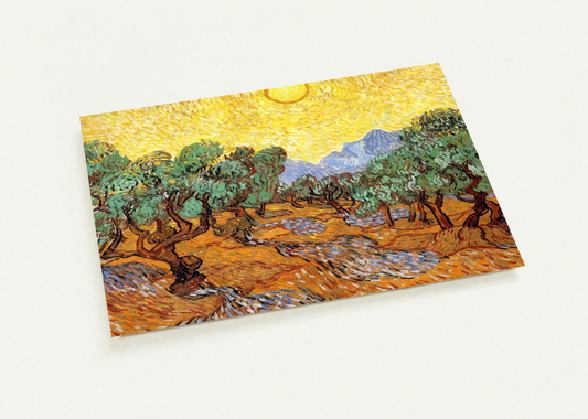 Olive Trees with Yellow Sky and Sun By Vincent van Gogh Pack of 10 Post Cards | Vincent van Gogh Post Cards | A6 (10.5 x 14.8 cm) - 4.1 x 5.8 inches