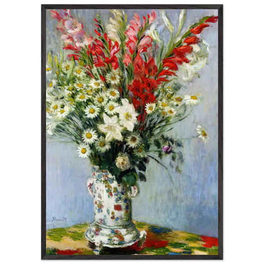 Bouquet of Gadiolas Lilies and Dasies - claude monet 70x100 cm / 28x40 inches Framed Art Print – Black Wooden Frame