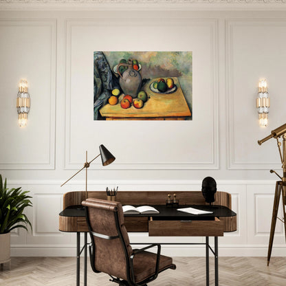Still life, jug and fruit on a table - Paul Cézanne Brushed Aluminum Print - 70x100 cm / 28x40 inches | Paul Cézanne Aluminum Print | Paul Cézanne Prints