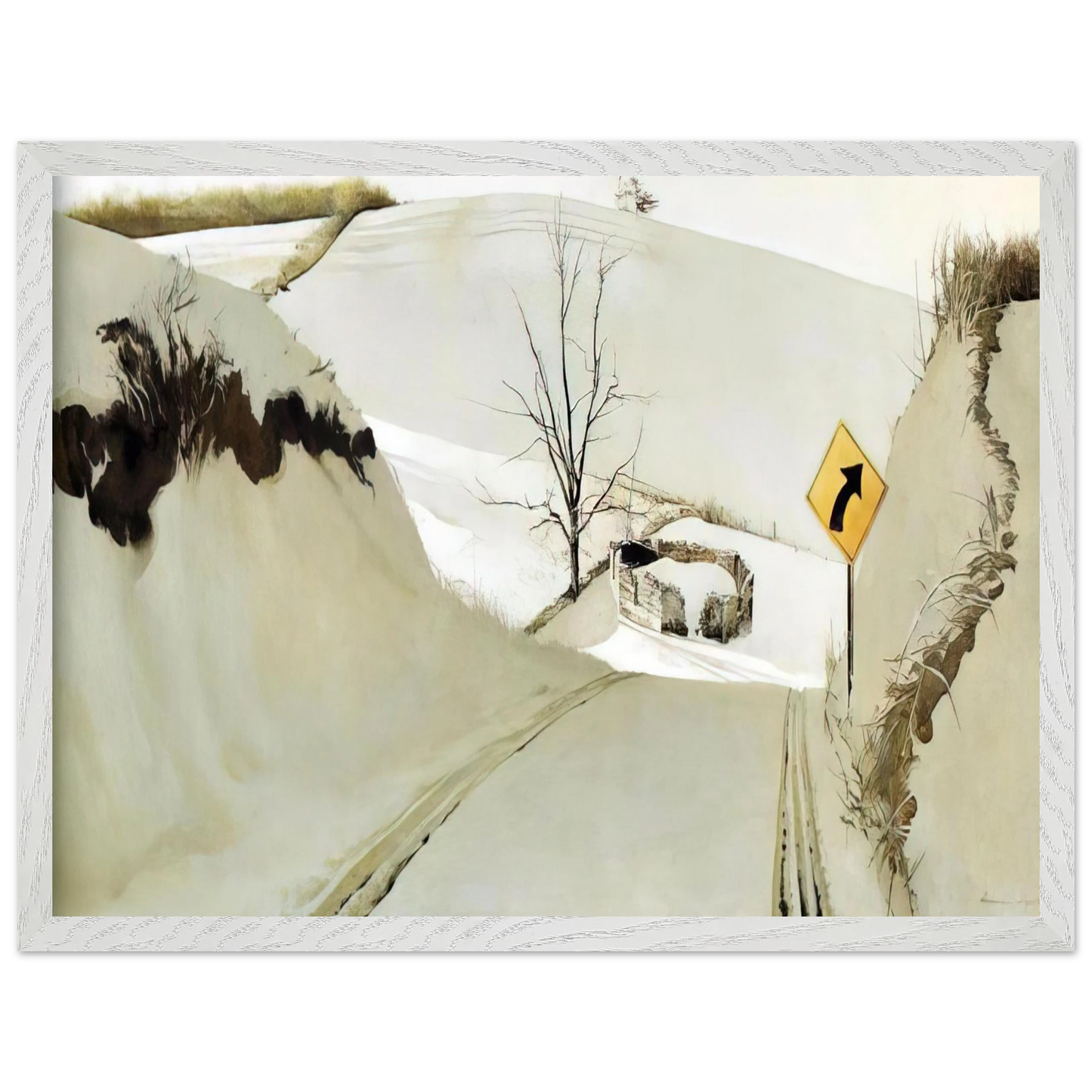 Andrew Wyeth - RING ROAD Wall Art - 21x29.7 cm / 8x12" - Premium Wooden Framed Poster With Fine Art Paper - White frame