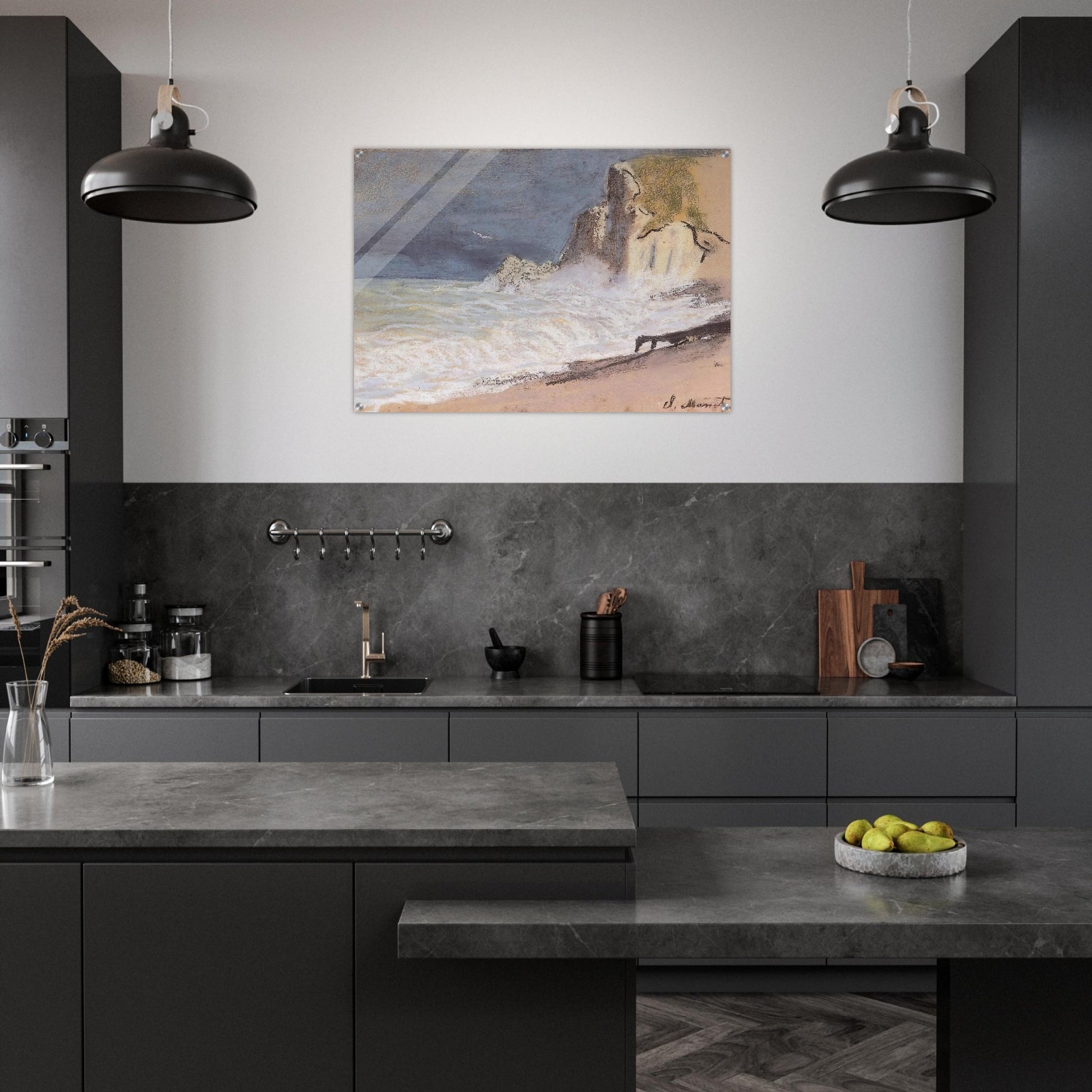 The Manneport, Etretat - Amont Cliff, Rough Weather - claude monet Acrylic Print - 70x100 cm / 28x40″ inches