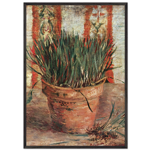 Flowerpot with Chives - Vincent van Gogh 70x100 cm / 28x40 inches Framed Art Print – Black Wooden Frame
