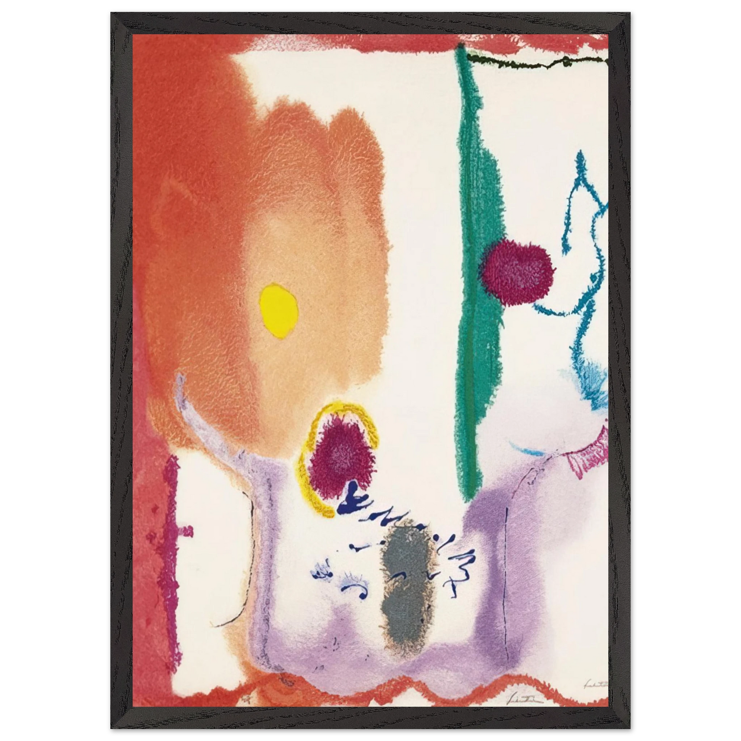 Helen Frankenthaler - Beginnings - 2002 Wall art - 28x43  cm / XL (11x17 inches) - Premium Wooden Framed Poster With Fine Art Paper - Black frame
