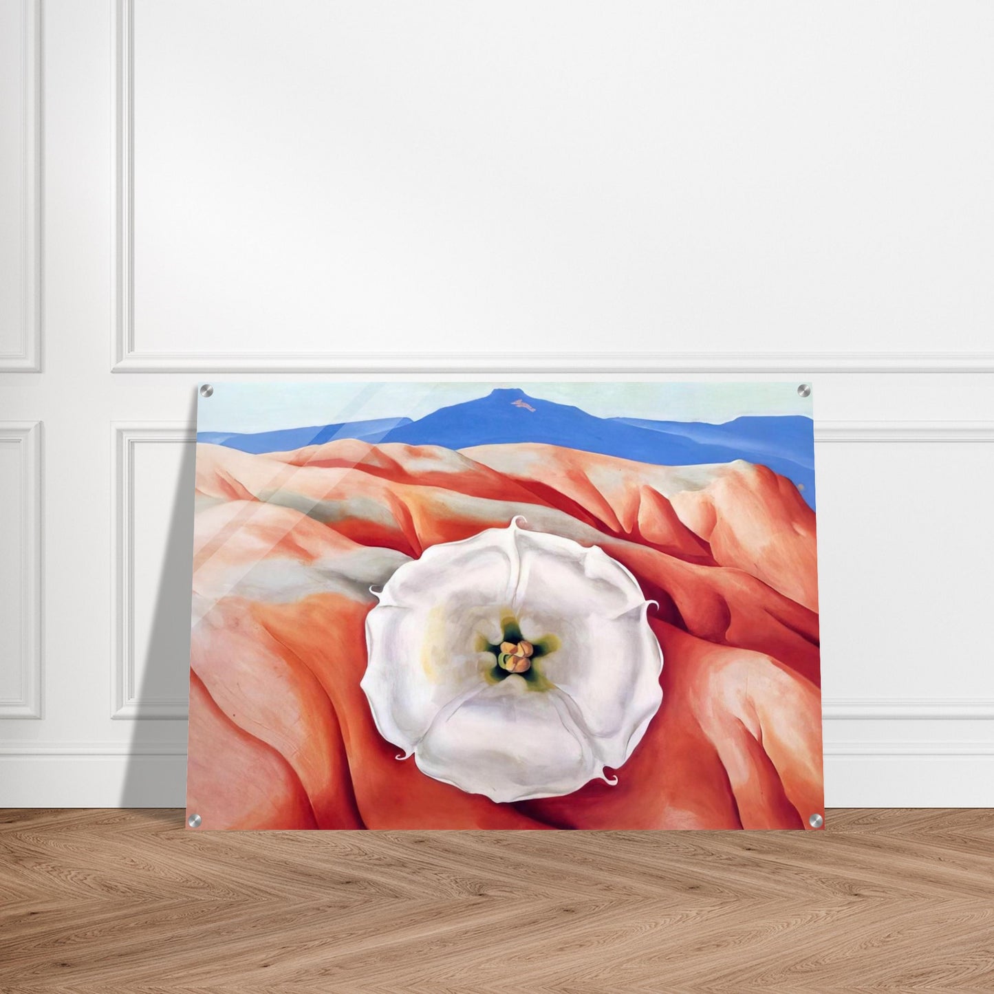 Red hills and white flower II - Georgia O'Keeffe Acrylic Print - 70x100 cm / 28x40″ inches | Georgia O'Keeffe Wall Art | Georgia O'Keeffe Prints