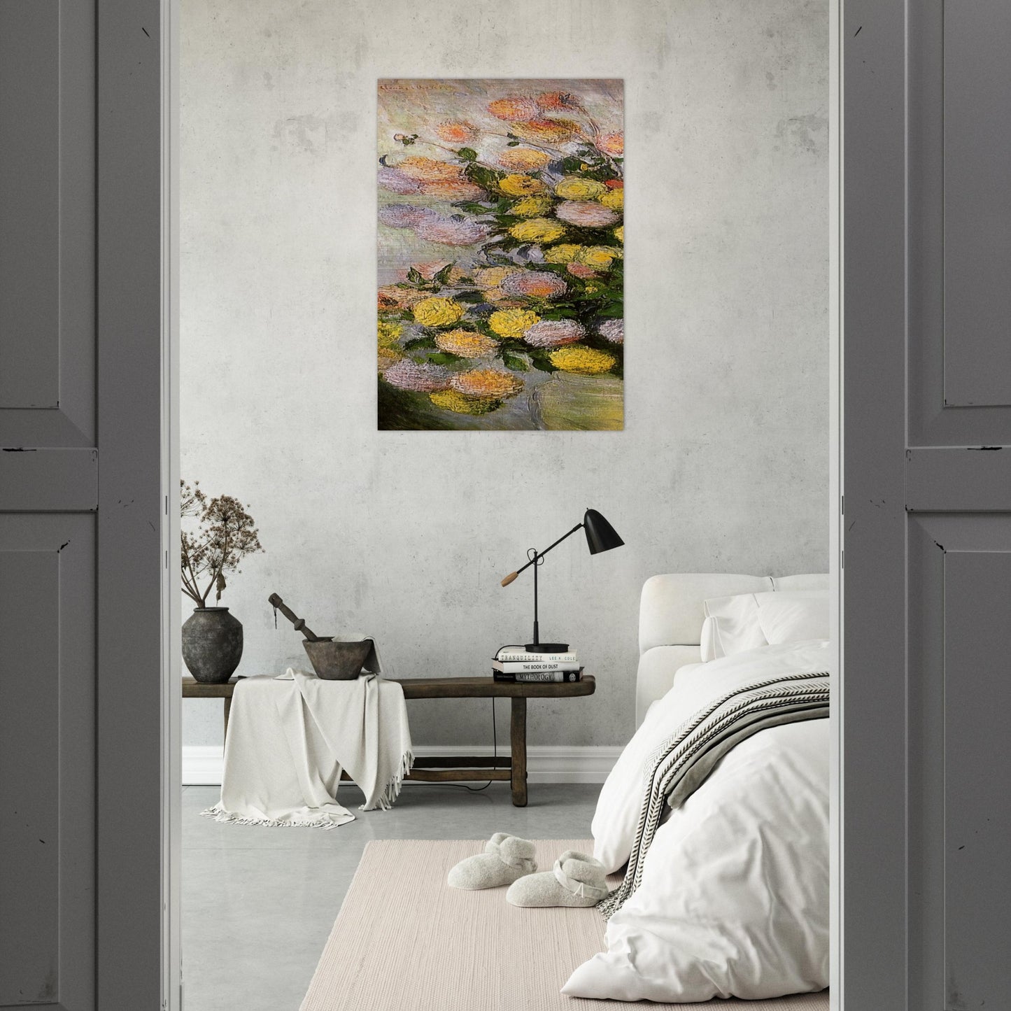 Vase of Dahlias - claude monet Brushed Aluminum Print - 70x100 cm / 28x40 inches | claude monet Aluminum Print | claude monet Prints