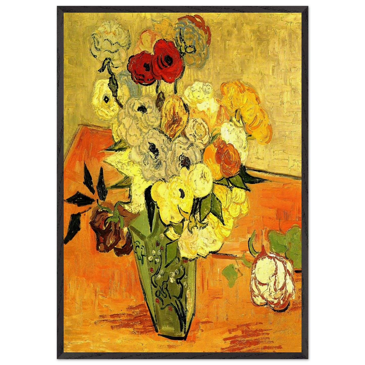 Japanese Vase with Roses and Anemones - Vincent van Gogh Framed Art Print – Black Wooden Frame - Default Title - -Framed Art Print