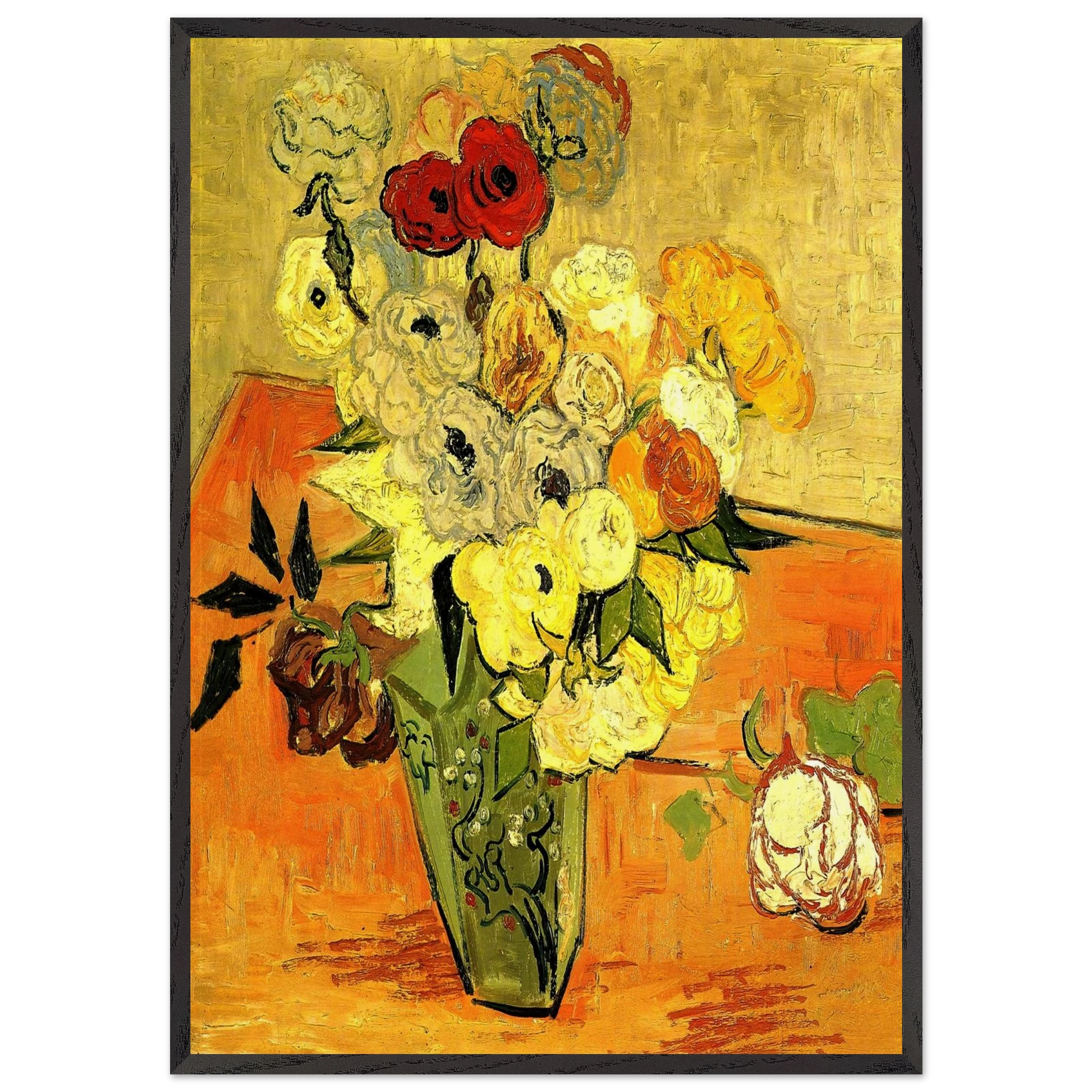 Japanese Vase with Roses and Anemones - Vincent van Gogh Framed Art Print – Black Wooden Frame - Default Title - -Framed Art Print