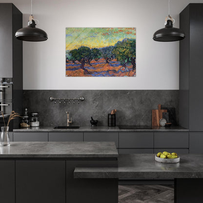 Olive Grove - Orange Sky - Vincent van Gogh Acrylic Print - 70x100 cm / 28x40″ inches