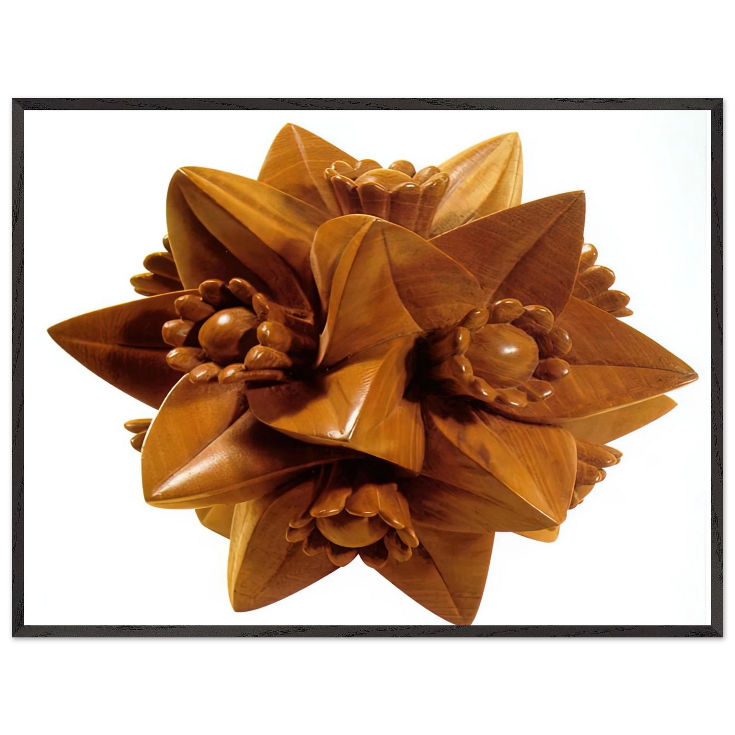 MC Escher - POLYHEDRON WITH FLOWERS Wall Art - 30x40 cm / 12x16 inches - Premium Wooden Framed Poster With Fine Art Paper - Black frame