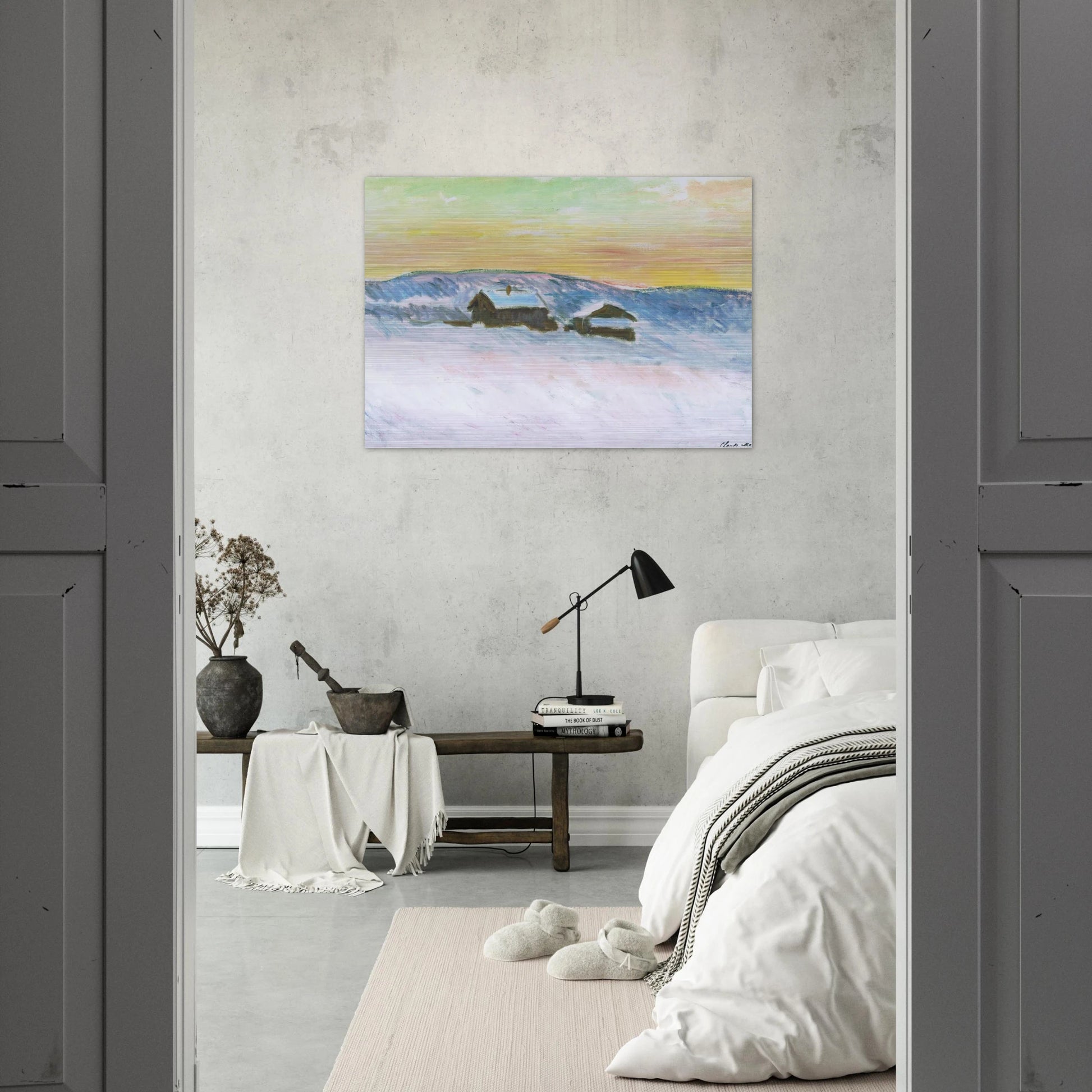 Paysage of Norway, the Blue Houses - claude monet Brushed Aluminum Print - 70x100 cm / 28x40 inches | claude monet Aluminum Print | claude monet Prints