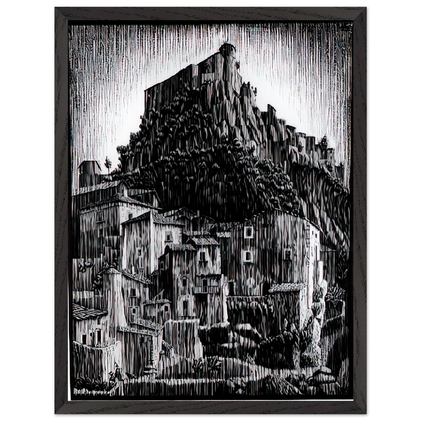 MC Escher - CERRO AL VOLTURNO ABRUZZI JANUARY 1930 1930 Wall Art - 21x29.7 cm / 8x12" - Premium Wooden Framed Poster With Fine Art Paper - Black frame