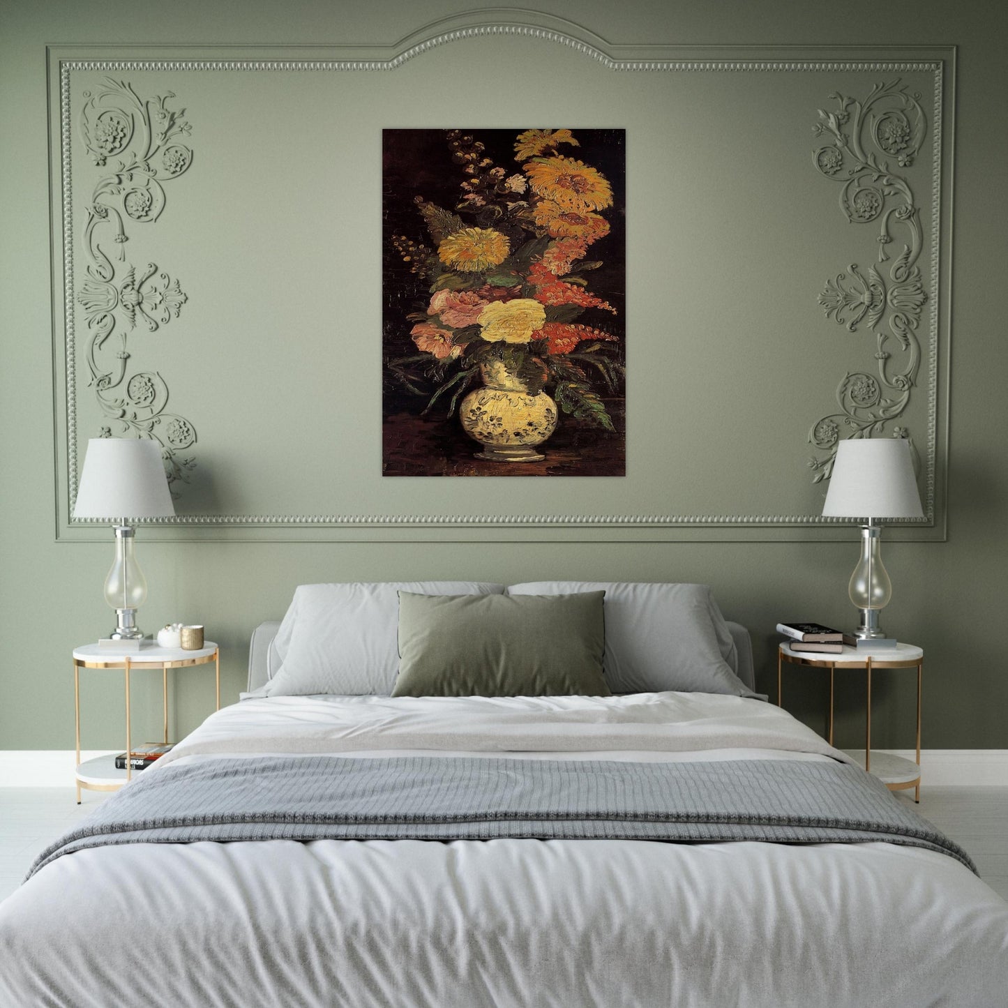 Vase with Asters, Salvia and Other Flowers - Vincent van Gogh Brushed Aluminum Print - 70x100 cm / 28x40 inches | Vincent van Gogh Aluminum Print | Vincent van Gogh Prints