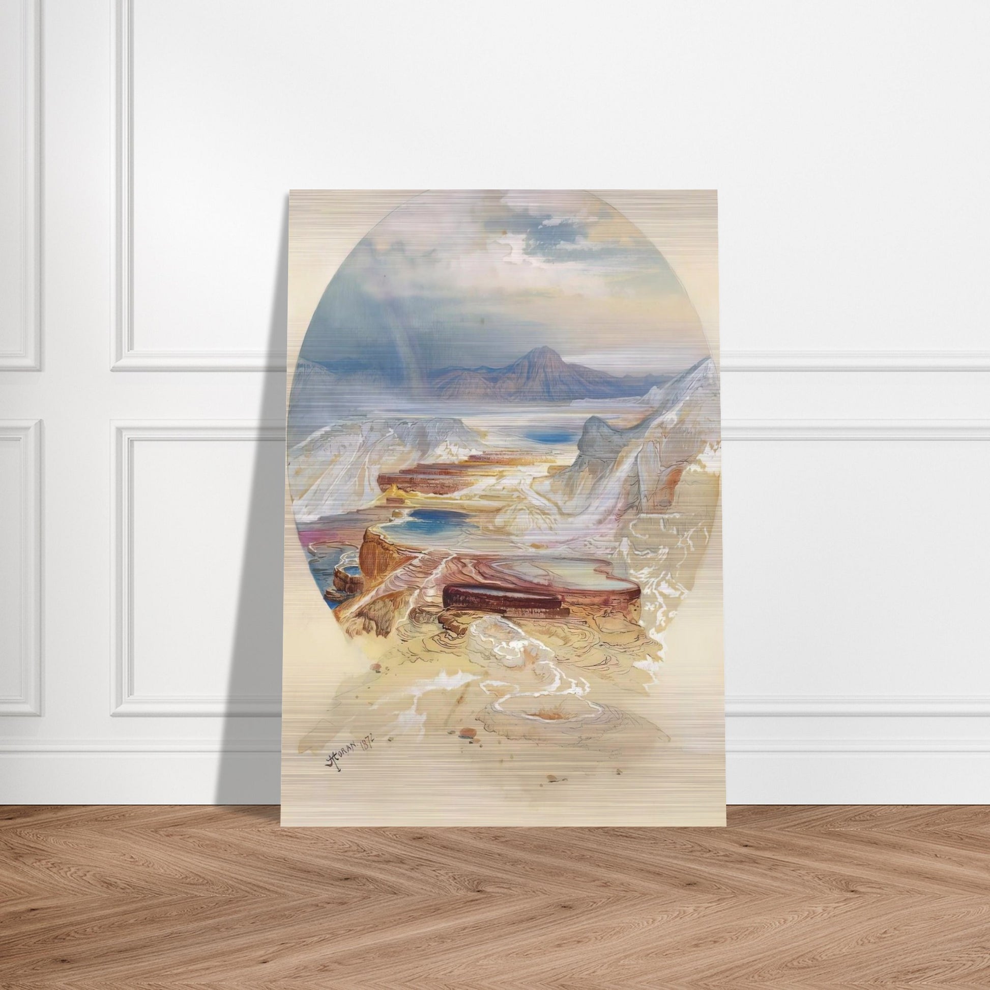 Minerva Terrace Yellowstone - Thomas Moran Brushed Aluminum Print - 70x100 cm / 28x40 inches | Thomas Moran Aluminum Print | Thomas Moran Prints