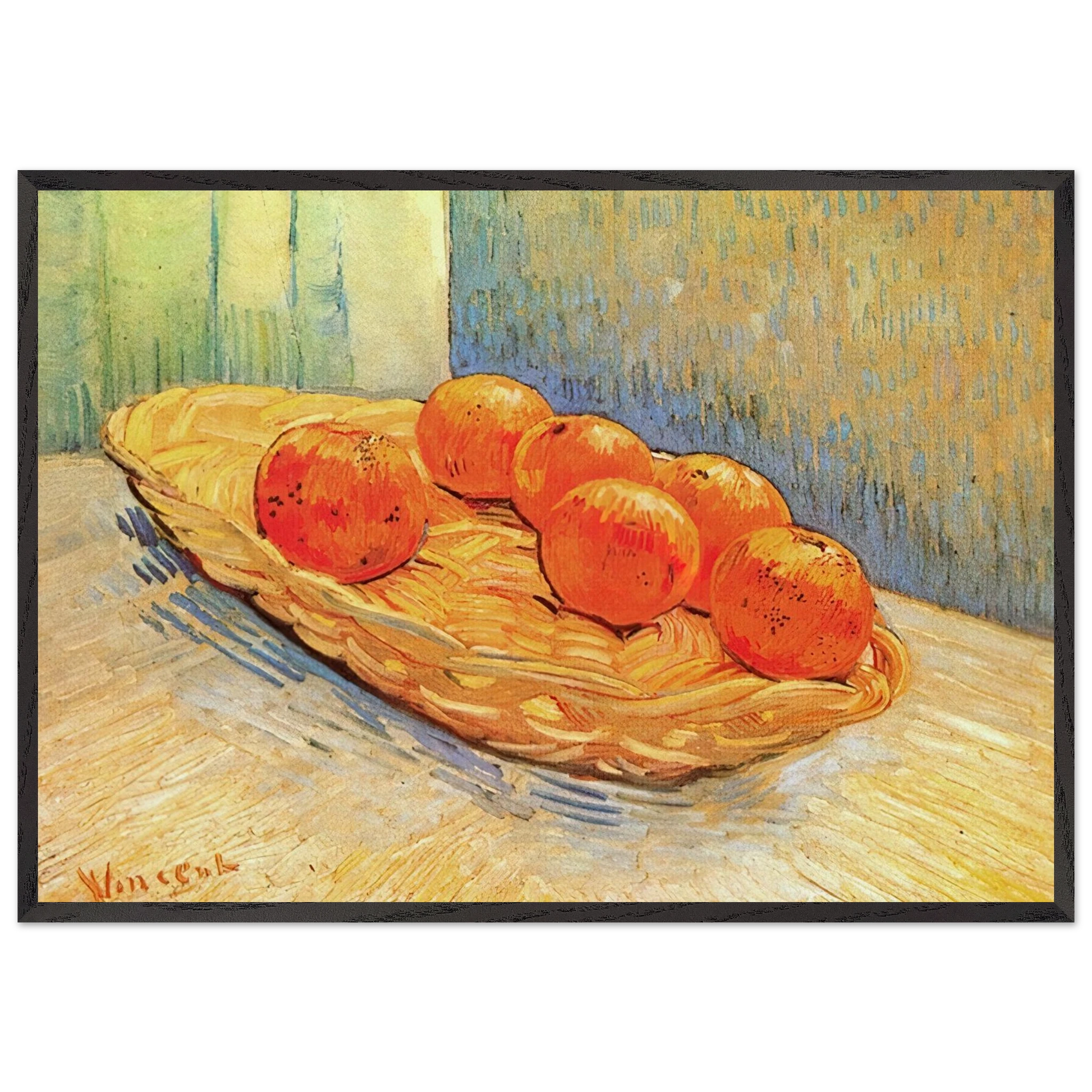 Still Life with Basket and Six Oranges - Vincent van Gogh Framed Art Print – Black Wooden Frame - Default Title - -Framed Art Print