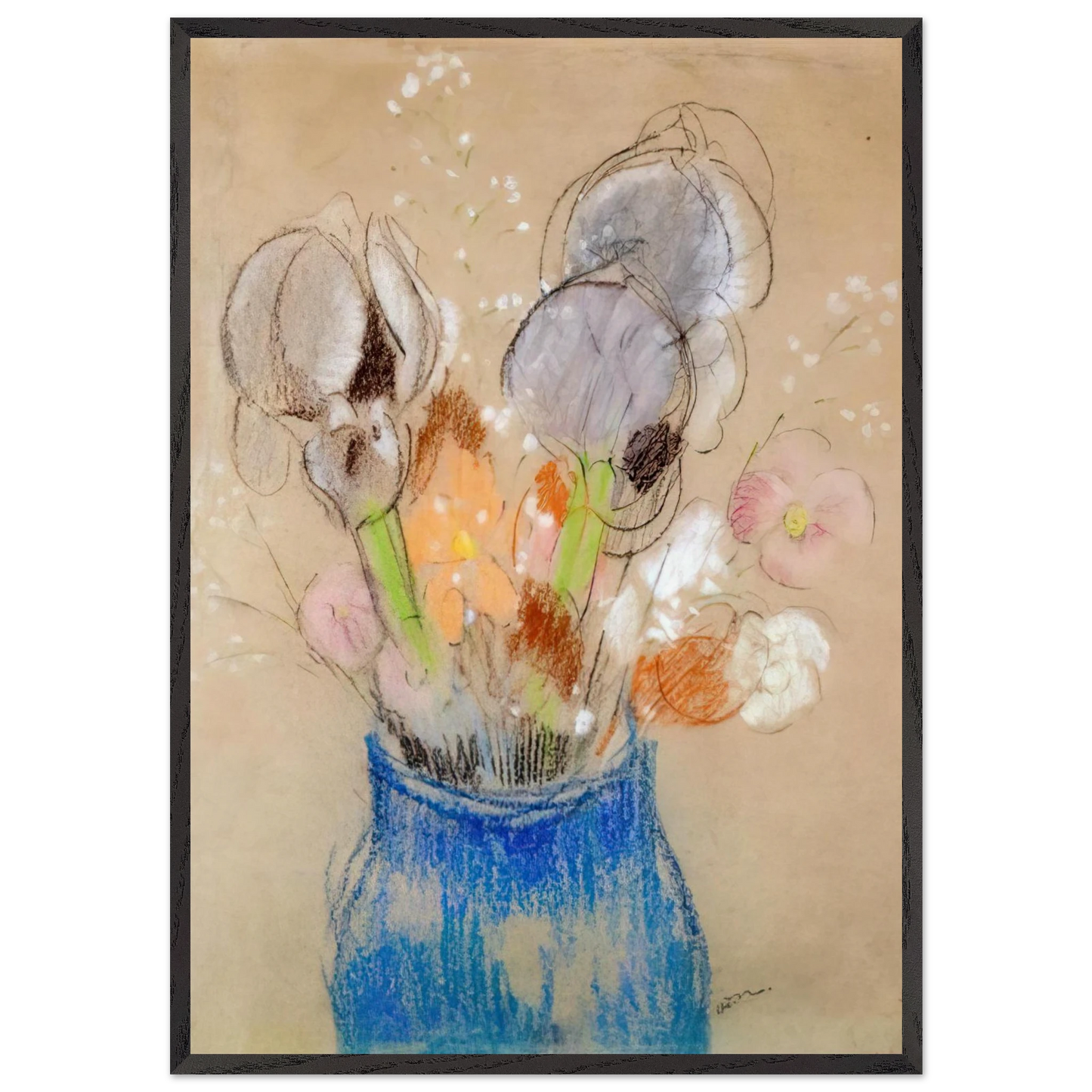 BOUQUET OF FLOWERS 4 - Odilon Redon 70x100 cm / 28x40 inches Framed Art Print – Black Wooden Frame