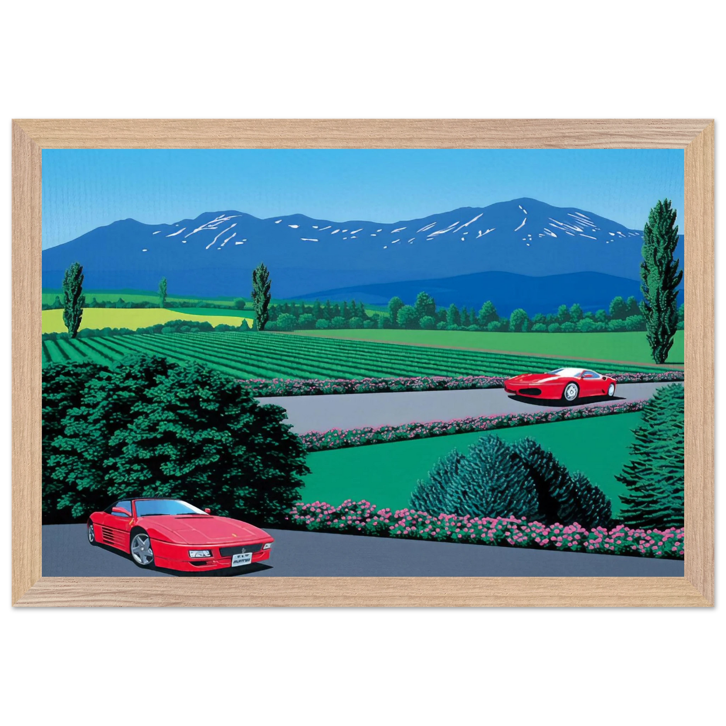Hiroshi Nagai - Ferraris traversing the lands Wall Art - 30x40 cm / 12x16 inches - Fine Art Poster - -