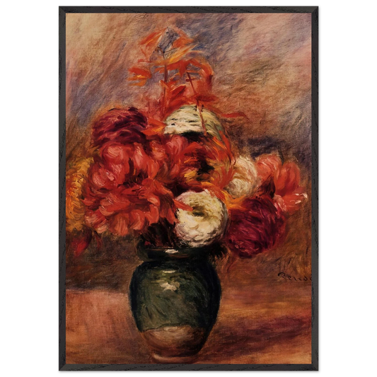 Flowers in a Green Vase Dahlilas and Asters - Pierre-Auguste Renoir 70x100 cm / 28x40 inches Framed Art Print – Black Wooden Frame