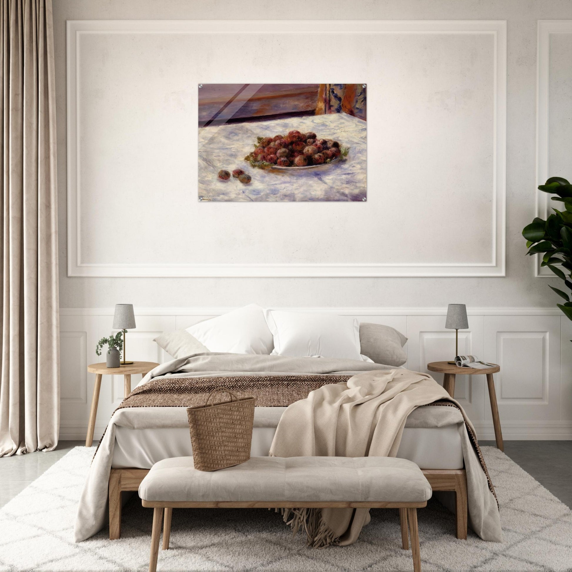 Still Life, a Plate of Plums - Pierre-Auguste Renoir Acrylic Print - 70x100 cm / 28x40″ inches