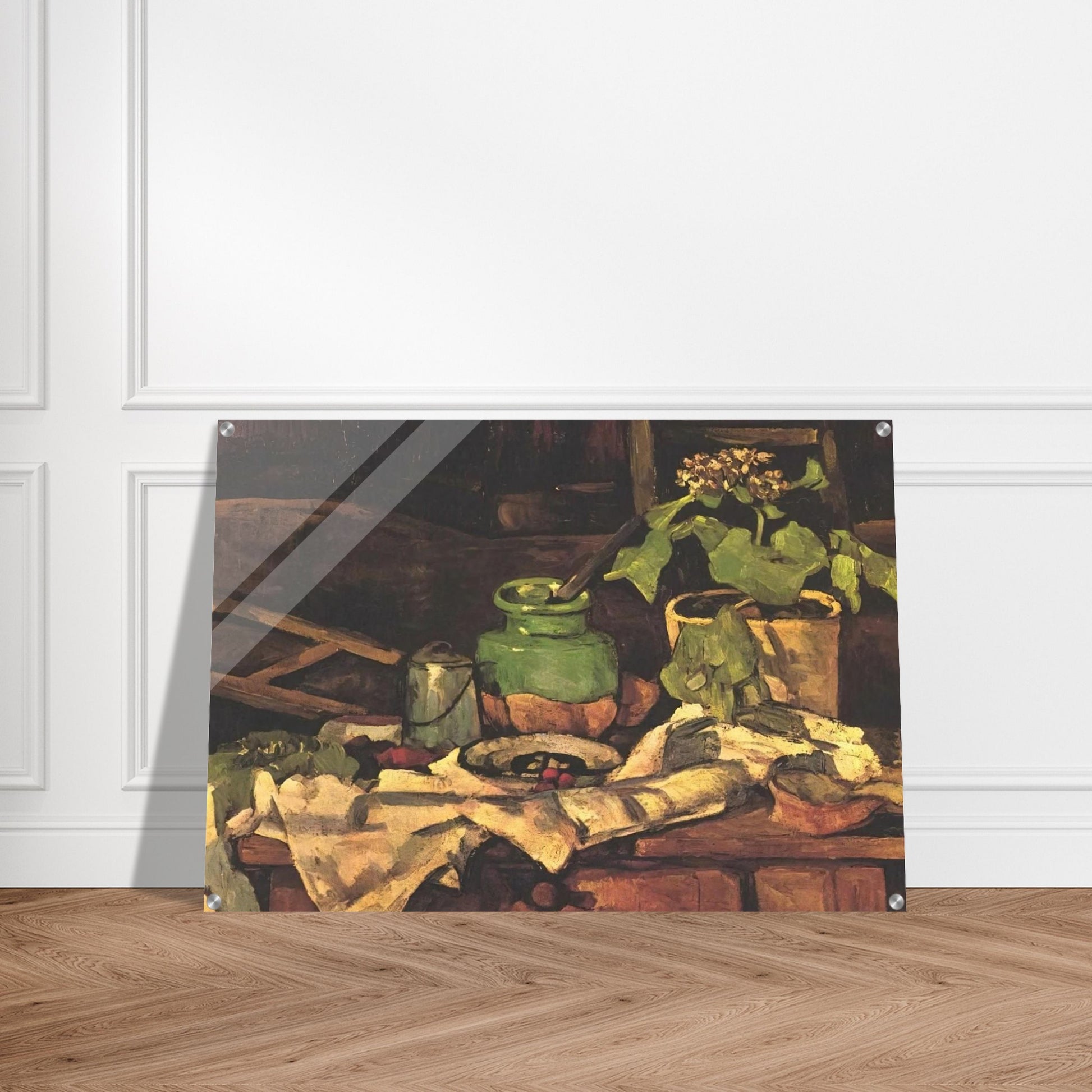 Flower pot at a table - Paul Cézanne Acrylic Print - 70x100 cm / 28x40″ inches