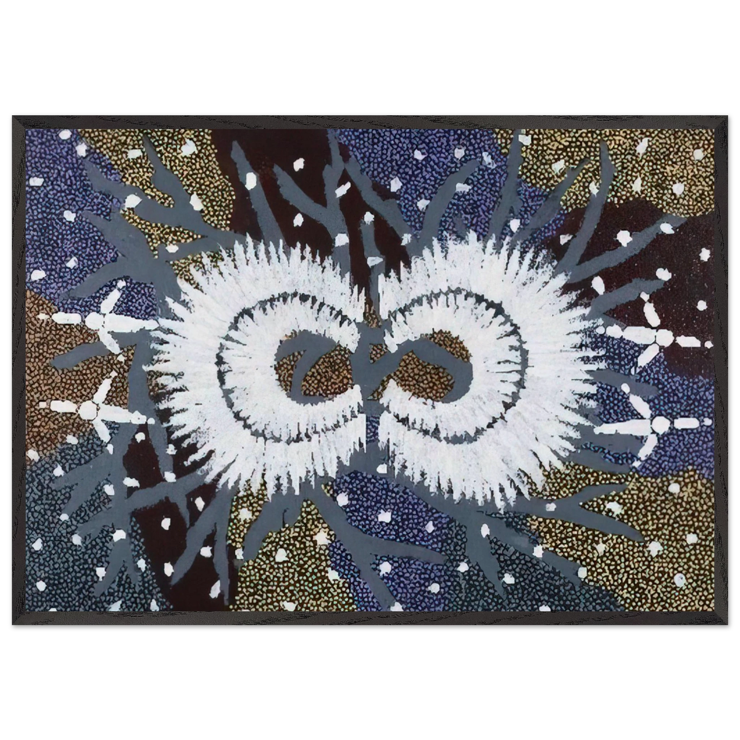 Eagle Dreaming - 1999 - Clifford Possum Tjapaltjarri Framed Art Print – Black Wooden Frame - Default Title - -Framed Art Print