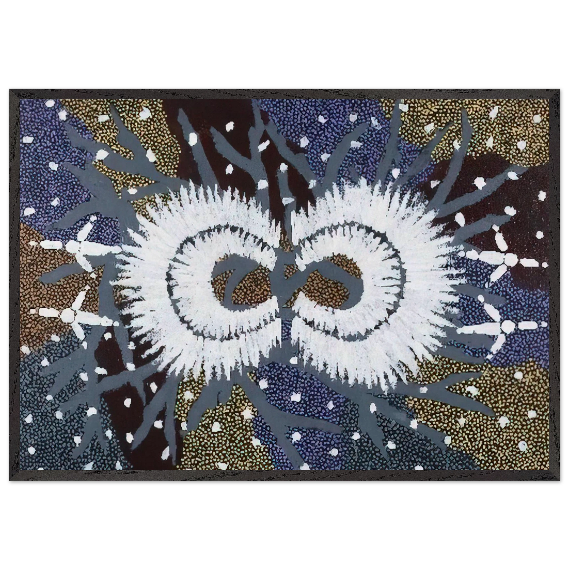Eagle Dreaming - 1999 - Clifford Possum Tjapaltjarri Framed Art Print – Black Wooden Frame - Default Title - -Framed Art Print