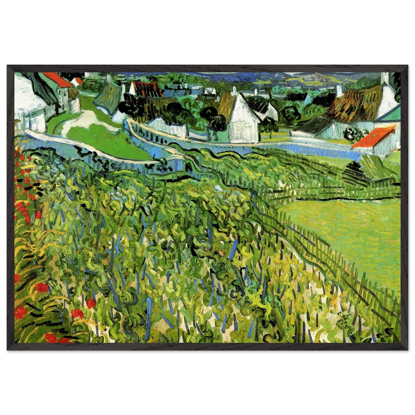 Vineyards with a View of Auvers - Vincent van Gogh Framed Art Print – Black Wooden Frame - Default Title - -Framed Art Print