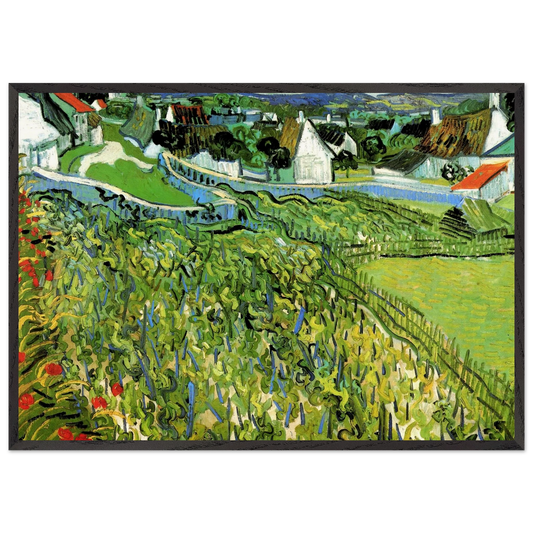 Vineyards with a View of Auvers - Vincent van Gogh 70x100 cm / 28x40 inches Framed Art Print – Black Wooden Frame