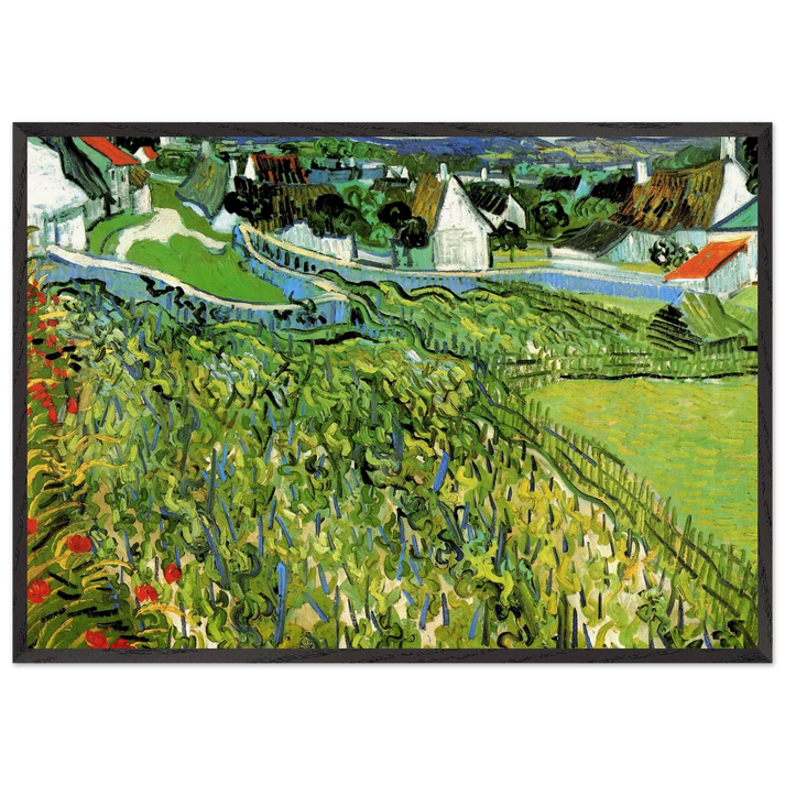 Vineyards with a View of Auvers - Vincent van Gogh 70x100 cm / 28x40 inches Framed Art Print – Black Wooden Frame